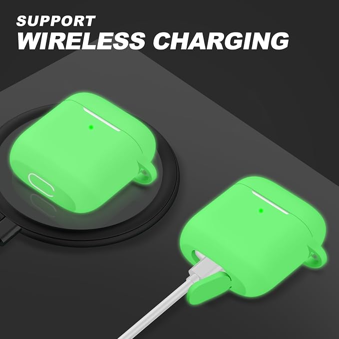 for AirPods Case Cover, Come with Clean Pen，Soft Silicone Protective Cover for Women Men Compatible with Apple AirPods 2nd 1st Generation Charging Case, Front LED Visible,Glow Green