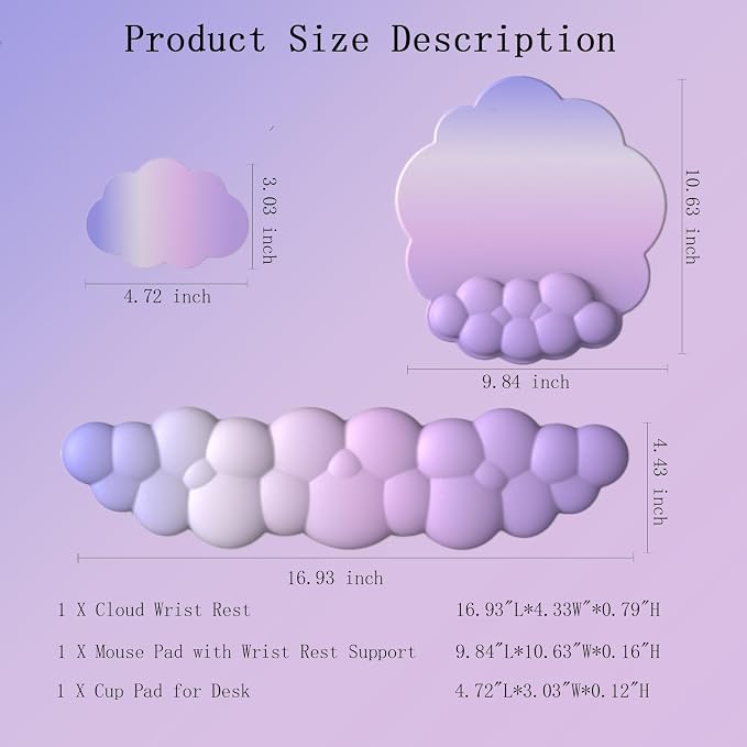 Cloud Keyboard Wrist Rest Purple Mouse Pad with Wrist Rest for Computer Keyboard and Mouse Pad Set Memory Foam PU Base Cute Ergonomic Wrist Pad Support for Gaming Desk Laptop Home Office Pain Relief