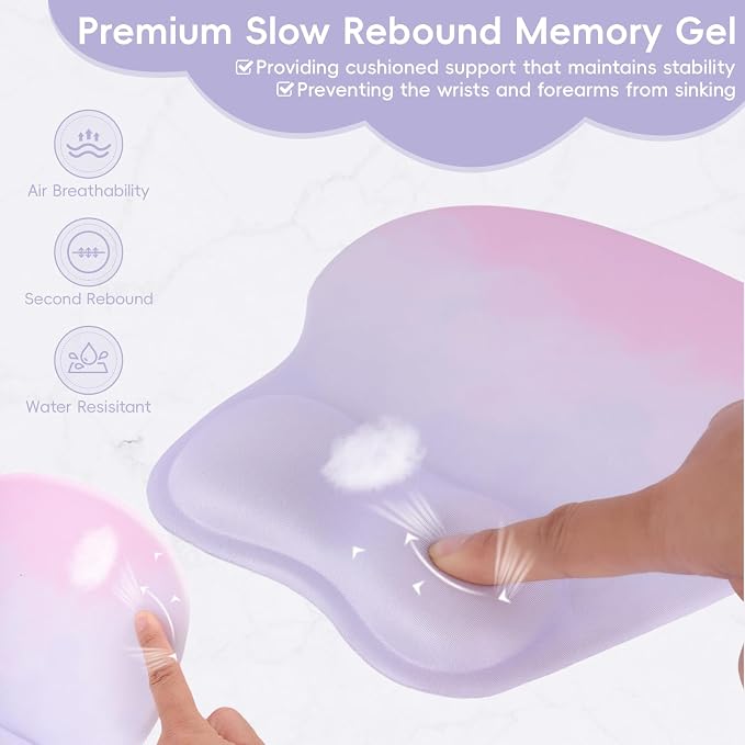 Mouse Pad with Wrist Rest Ergonomic Mouse Pad with Comfortable M-Shape Pain Relief Wrist Support Non-Slip PU Base Mousepad for Laptop, Office & Home (Lavender Plum)