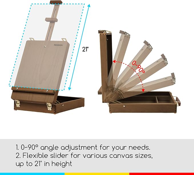MEEDEN Tabletop Art Sketchbox Easel : Solid Beechwood Table Easels for Painting Canvas, Adjustable Desktop Easel - Art Supply Storage Box for Adults & Artist, Walnut