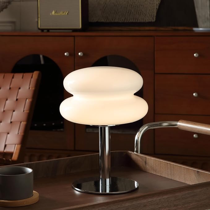 Glivpny Mushroom Table Lamp, Mid Century Modern Decor Lamp(White) | Cool Desk Lamps for Bedroom,Vintage Dimmable Bedside Small Cute Lamps, House Warming Gifts New Home Decor