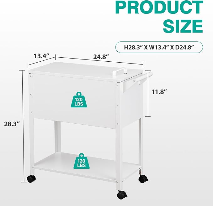 Rolling File Cart with Wheels Hanging Files,Rolling File Cabinet Organizer,Rolling Hanging File Folder Cart on Wheels,Metal Filing Cart,Fit A4/F4/Letter/Legal File for Home Office (White)