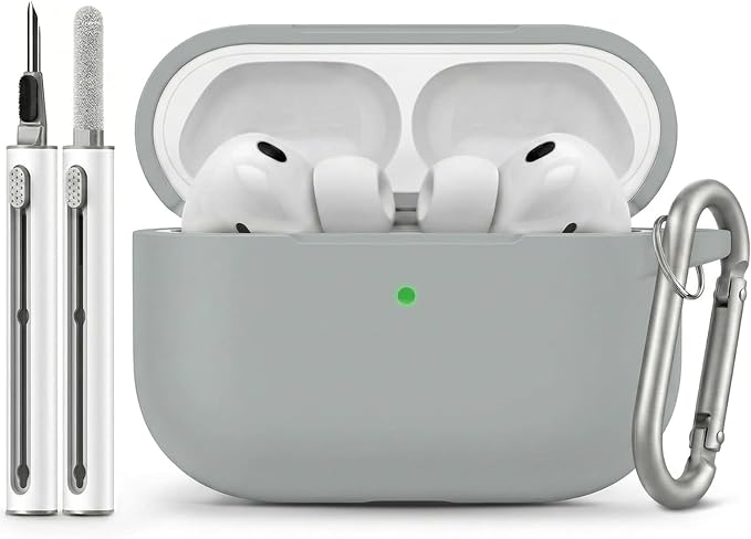 Full-Coverage dustproof Design for AirPods Pro 3 Case Cover with Cleaner Kit, Soft Silicone Cover for AirPods Pro 3rd Generation Comes with Keychain,Suitable for 3rd Generation Case,Gray