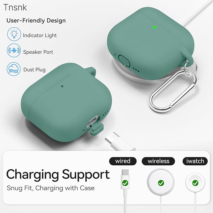 for AirPods 4 Case, TNSNK Silicone AirPod 4 Case Cover Compatible with Apple Airpods 4th Gen, Shockproof Protective Cases for Women Girly with Cleaner Kit and Keychain, Front LED Visible