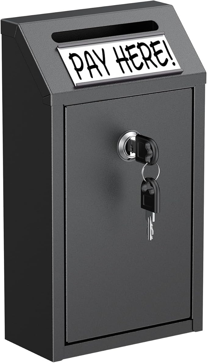 Uniclife Money Box for Cash, Wall Mount Mailboxes for Outside, Locking Mail Box Magnetic Label Holder, Key Drop Box, Cash Box with Lock, Metal Donation Box, Suggestion Box for Home, Office & Shop