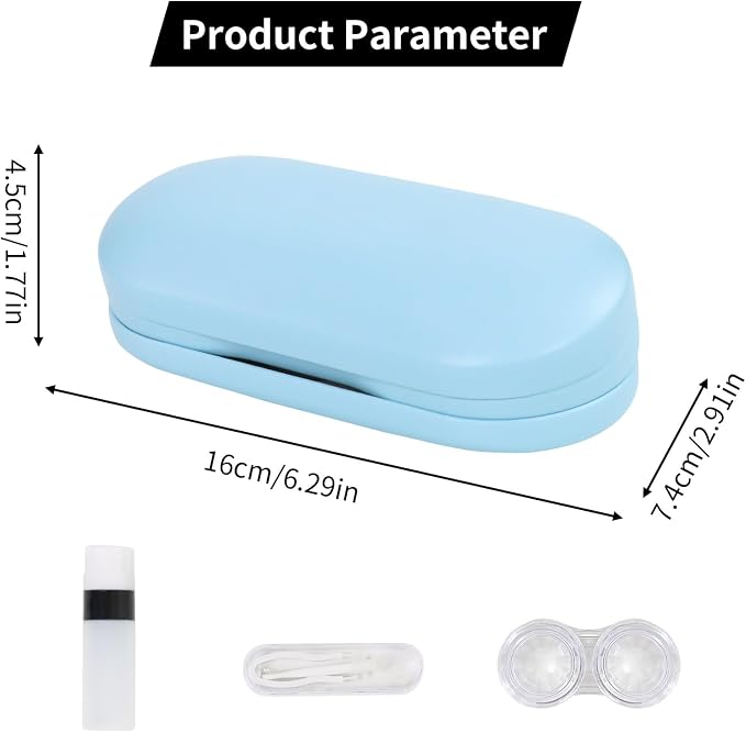 2 in 1 Contact Lens Case and Eyeglasses Case for Women Men Kids, Double Sided Hard Shell Portable Glasses Travel Holder with Built-in Mirror, Contact Lens Box (Sky Blue)