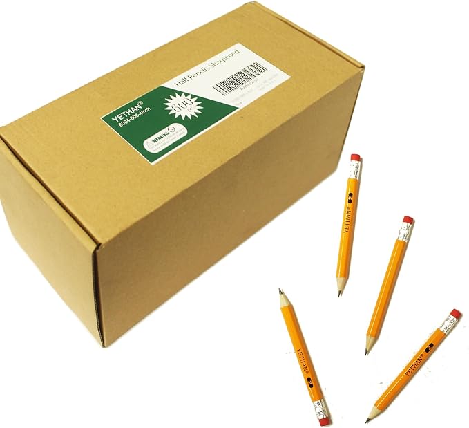 600 Count Golf Pencils with Eraser Tops | 4" Half Pencils, Pre-Sharpened, #2 HB Hexagon Mini Pencil, Bulk for School, Office, Casino, Church Supplies