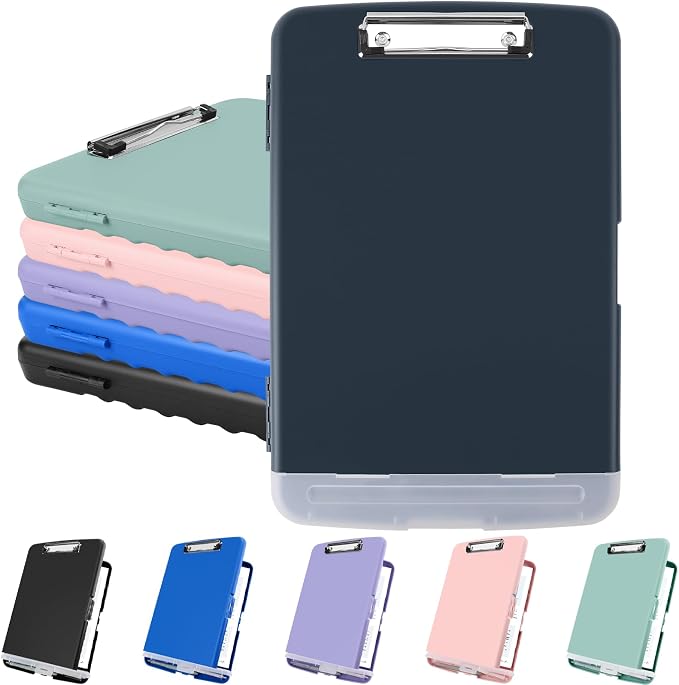 Meiikun Plastic Storage Clipboard, Clipboards with Storage, Nursing Clipboard with Pen Holder, Clip Boards 8.5x11 A4 Paper Folder for Nurse, Teacher, Work, Classroom (Navy)