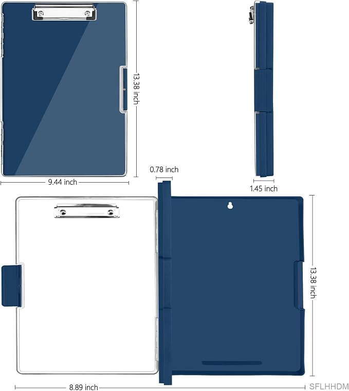 SFLHHDM Clipboard with Storage,Heavy Duty Clip Boards 8.5x11 with 2 Storage Case,Clear Visible Panel Storage Clipboards,Side Opening Nursing Clipboard Folder for Office Supplies (Dark Blue)