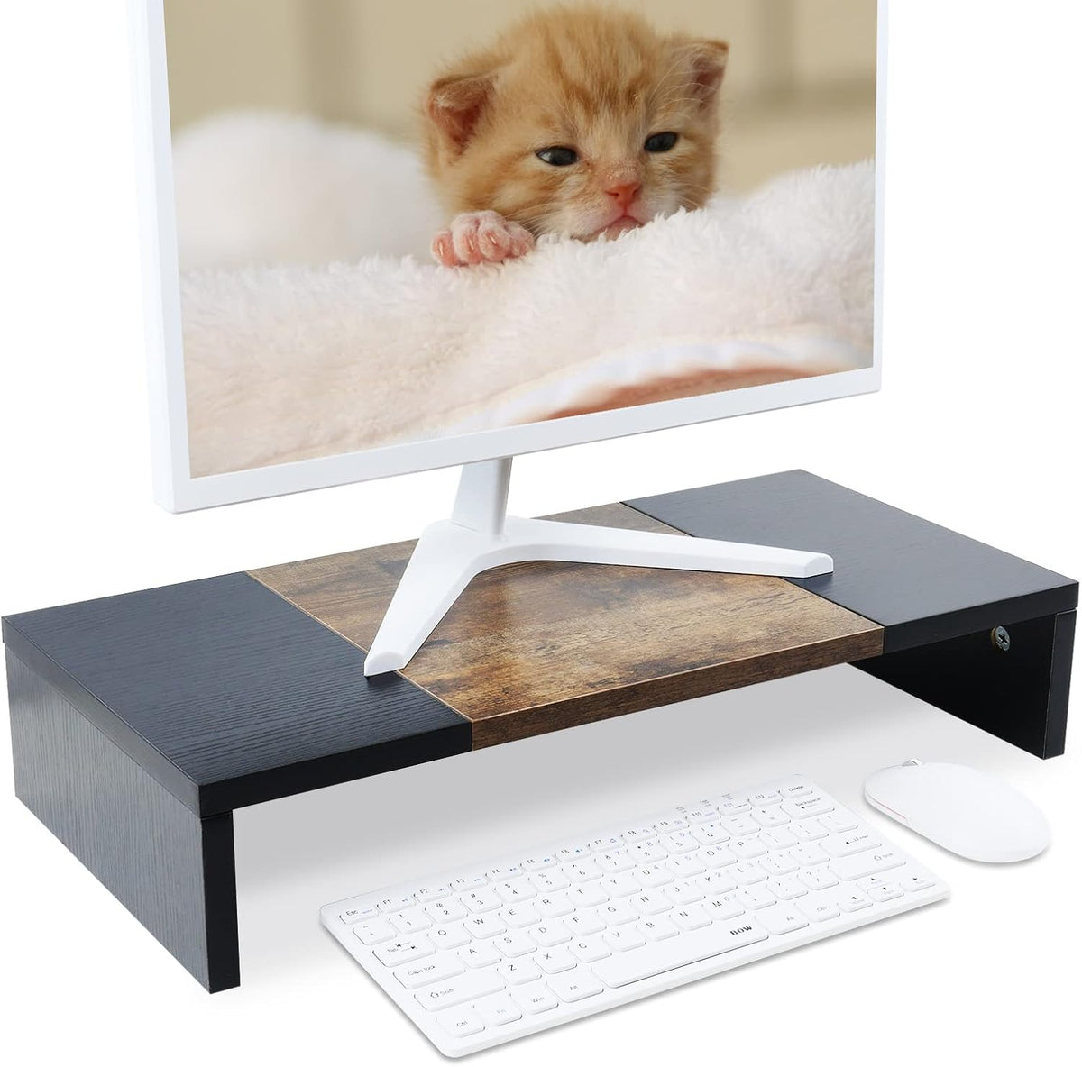 TEAMIX 20 inch Monitor Riser, Sturdy Wood Desktop Riser for TV/PC/Laptop/Printer, TV Riser Stand Computer Shelf with Storage for Home Office