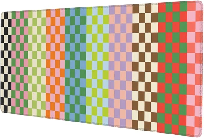 Colorful Checkerboard Gaming Mouse Pad Extended Desk Mat 31.5x11.8in | Gaming Mousepad, Non-Slip Rubber Base, Large Keyboard Pad with Stitched Edges, Desktop Protector, for Office Home