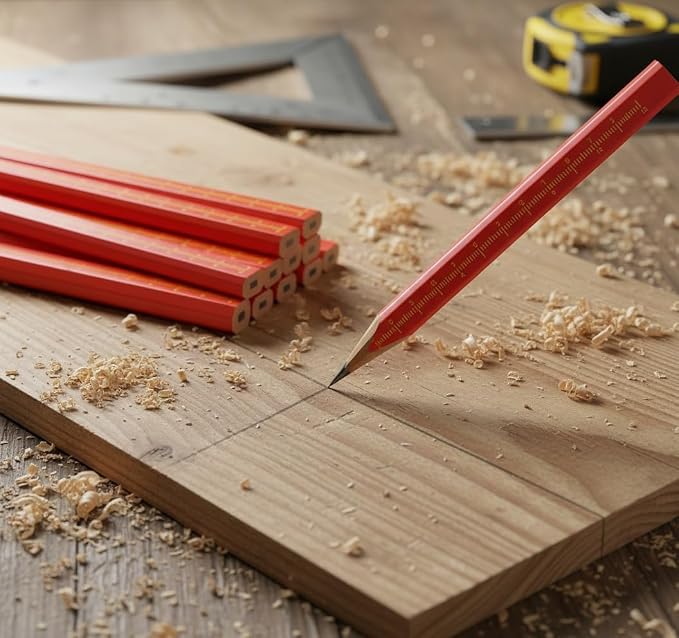 KR. LIF Carpenter Pencils with CM Scale – Framing Construction Pencil for Contractor & Woodworking 14-Pack (Red)