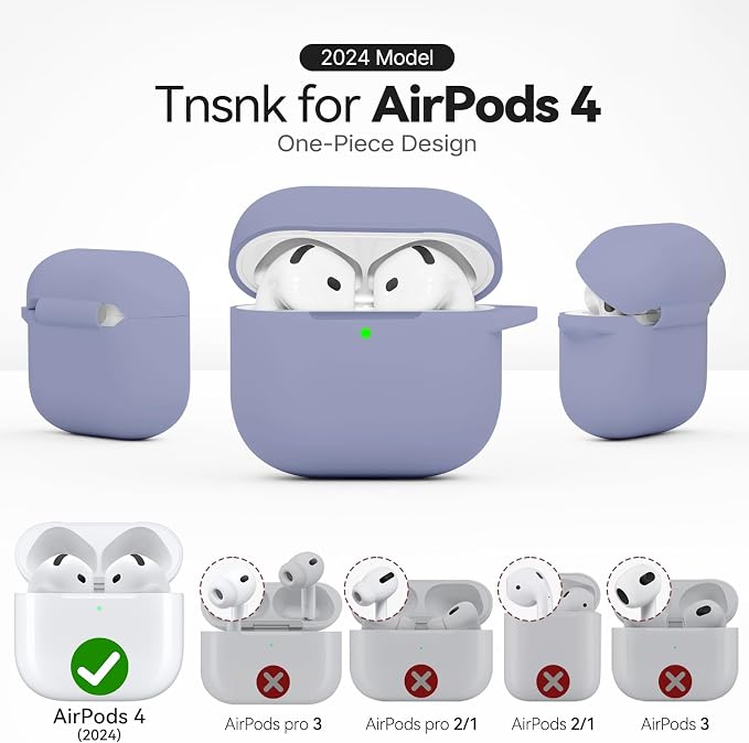 for AirPods 4 Case, TNSNK Silicone AirPod 4 Case Cover Compatible with Apple Airpods 4th Gen, Shockproof Protective Cases for Women Girly with Cleaner Kit and Keychain, Front LED Visible