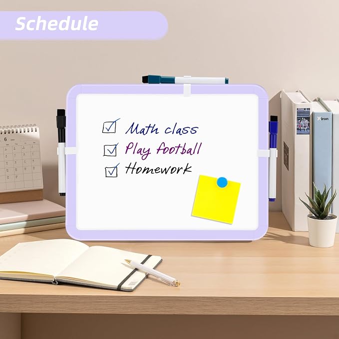 VUSIGN Magnetic Dry Erase Board, 8.5 x 11 Inches White Board, Purple | Includes 4 Dry Erase Markers, Small Mini White Board for Students Fridge Wall Locker