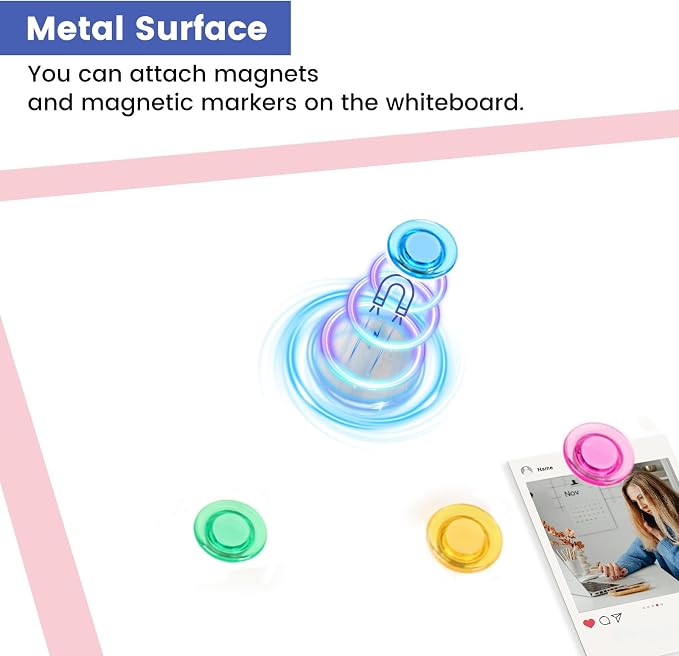 Small Wall White Board, 11" x 14" Mini Double-Sided Magnetic Dry Erase Board with Plastic Frame, Hanging Whiteboard with 5 Markers for Kids Students School Kitchen Home & Office, Pink