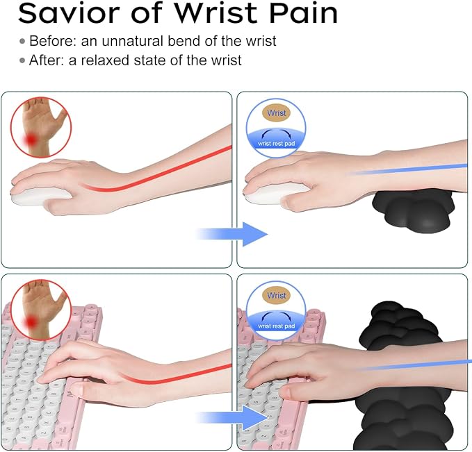 JIKIOU Upgrade Leather Cloud Wrist Rest for Keyboard and Mouse & Cup Pad | Wish Gift-Cute Cloud Shape, Comfortable and don’t Irritate to Skin, Non-Slip PU Base,Soft Memory Foam filled for Pain Relief
