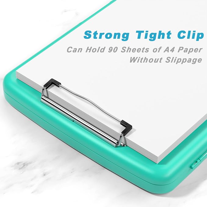 Rimilak Clipboard with Storage, 8.5 x 11'' High Capacity Clip Board, Green | Smooth Writing, Side-Opening Plastic Folder with Pen Holder, Size 14.2 x 9.6 x 1.2″ ,for Classroom, Teacher, Student