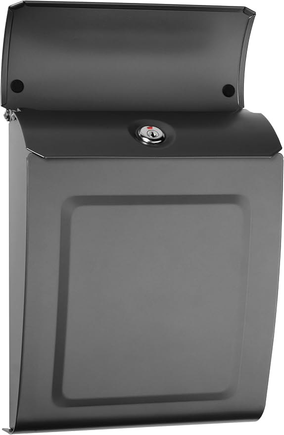 Architectural Mailboxes Aspen Locking Wall Mount Mailbox, Graphite, Small | Galvanized steel build with a concealed lock and key drop box and weather-resistant outdoor construction.