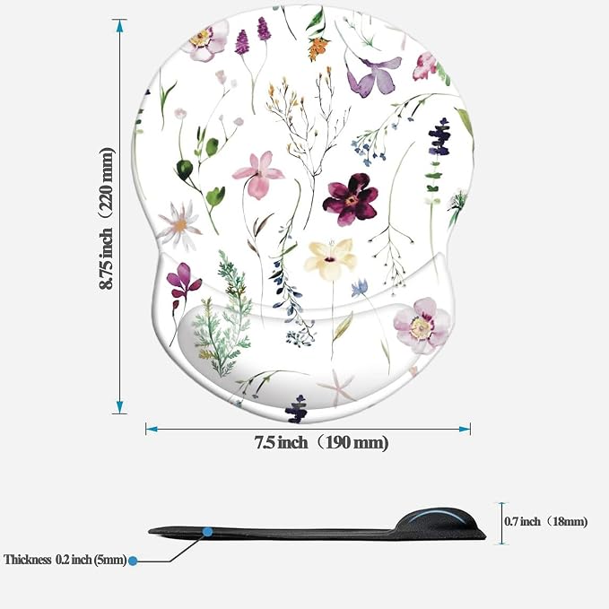 Mouse Pad with Wrist Support, Non Slip Mousepad Wrist Rest for Office, Computer, Laptop & Mac-Comfortable & Lightweight Ergonomic Support Mouse Mat(DL-Watercolor Flower)