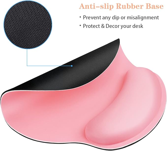 WAVEYU Ergonomic Mouse Pad with Wrist Support, Decorative Mouse Mat for Women Non-Slip Rubber Base Mousepad for Desk Laptop Gaming Working Computers Easy Typing & Pain Relief, Pink