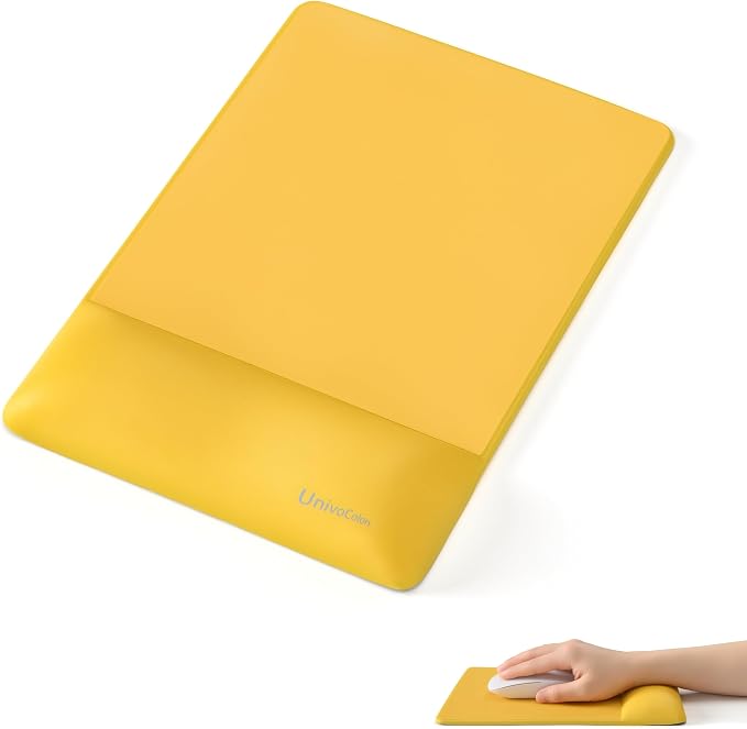 Design-Wave Wrist Rest Mouce Pad,PE Mouse Sliding Panel+Artificial Sheepskin+Memory Foam+Ergonomic+Anti-Slip Gel,Resilience Support During Work and Gaming,Mouce Accessory,Yellow