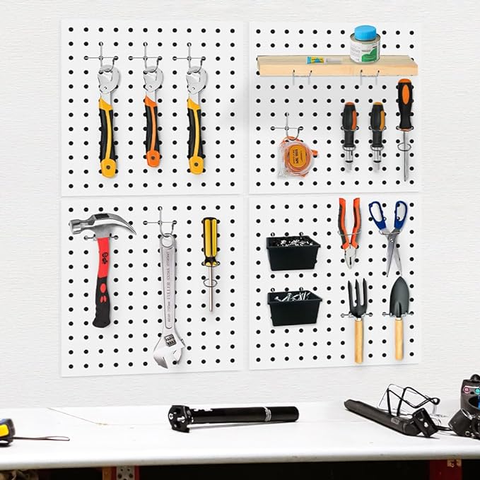 8Pcs Metal Pegboard Wall Organizer Panels, White | Peg Board Accessories, Peg Boards for Walls, For Kitchen Craft Room Office Workshop, Easy Installation, 12