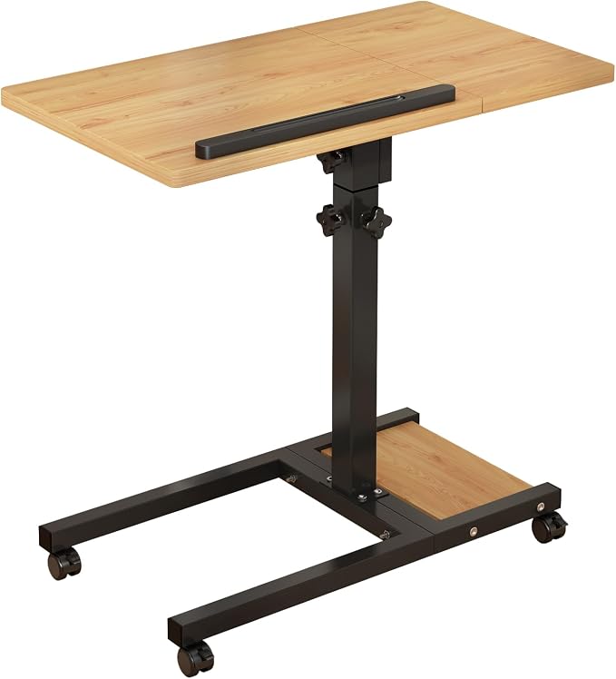 TigerDad Mobile Adjustable Height Laptop Stand PC Computer Portable Notebook Swivel Laptop Desk Rolling Table Desk Cart Tiltable with Wheels Casters& Mouse Pad Table (Wood)