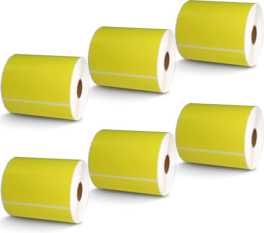 BETCKEY - 4" x 5" Large Shipping & Multipurpose Labels Compatible with Zebra & Rollo Label Printer,Premium Adhesive & Perforated[Yellow, 6 Rolls, 2100 Labels]