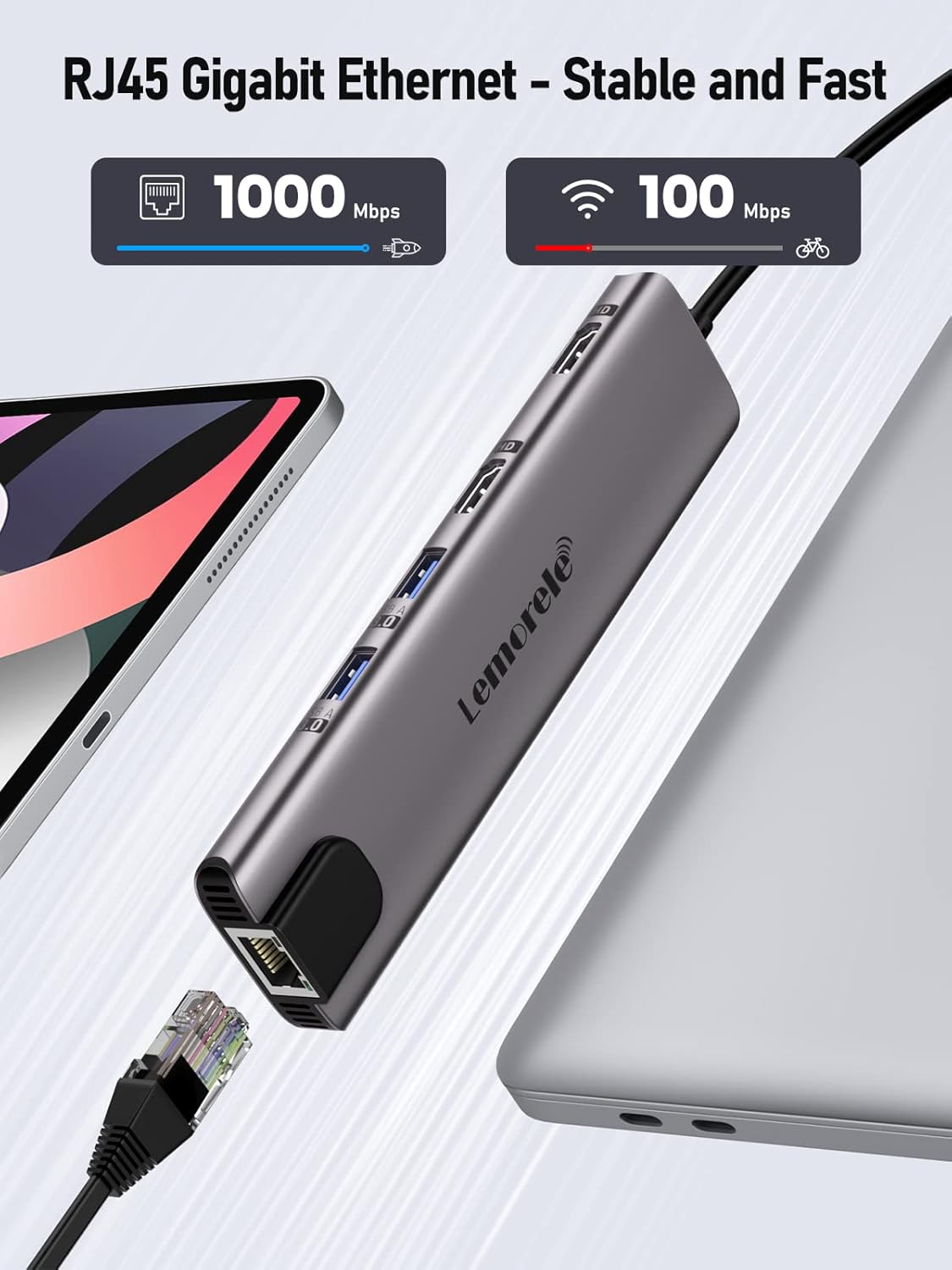 Lemorele Aluminium USB C Laptop Docking Station Dual Monitor 11 in 1 Hub Adapter w/ 2 HDMI 4K, 100W PD, Gigabit Ethernet, SD/TF, 4 USB3.0/USB2.0, USB C 3.0, for Dell HP Lenovo Surface Typc C Laptop