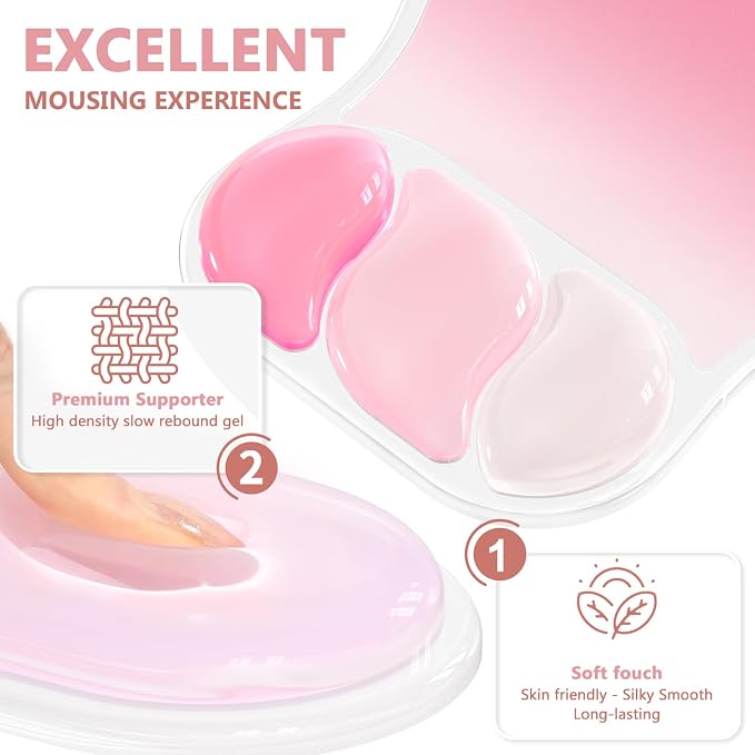 AKIT Ergonomic Mouse Pad and Keyboard Wrist Rest Set,Gel Mousepad,Rose Pink | Wrist Support for Computer Keyboard, Non-Slip PU Base, Pain Relief, Typing Comfort, Fit for Gaming, Office, Home