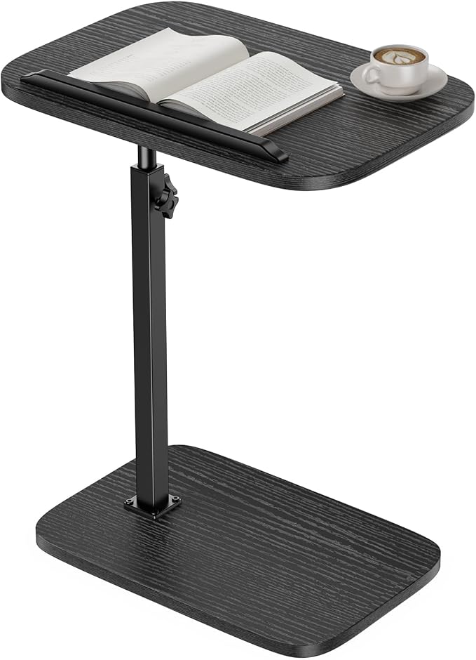 HUANUO TV Tray with Height Adjustment, 360° Swivel, 90° Tilt, Black | 19"–31.5" Height Range, Dual Knobs & Crossbeam for Stability, Anti-slip Bar, Foldable, for Eating & Working Beside Sofa, Bed