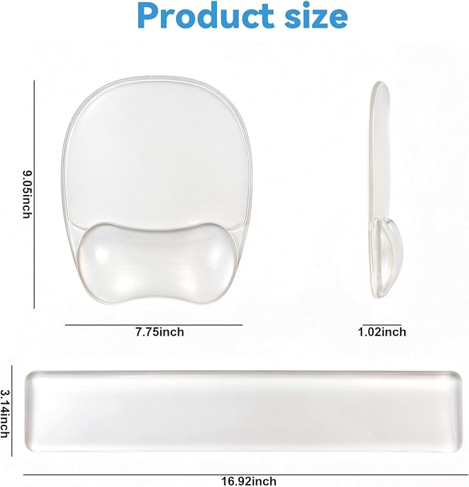Gel Wrist Rest for Keyboard,Clear Keyboard Wrist Rest and Gel Mouse Pad Set | Ergonomic Gel Wrist Rest,Anti-Slip Keyboard Wrist Support and Mouse Wrist rest for Desktop Relieve Pain(Clear)