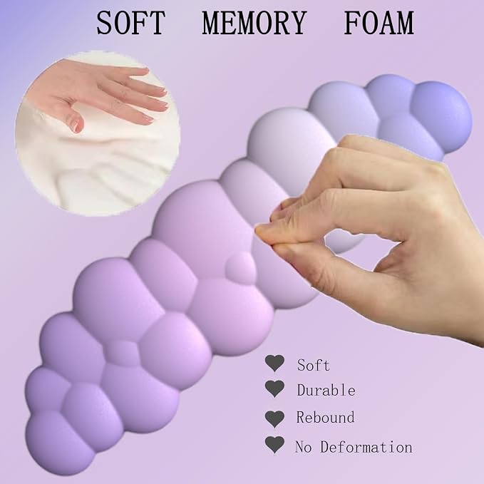 Cloud Keyboard Wrist Rest Purple Mouse Pad with Wrist Rest for Computer Keyboard and Mouse Pad Set Memory Foam PU Base Cute Ergonomic Wrist Pad Support for Gaming Desk Laptop Home Office Pain Relief
