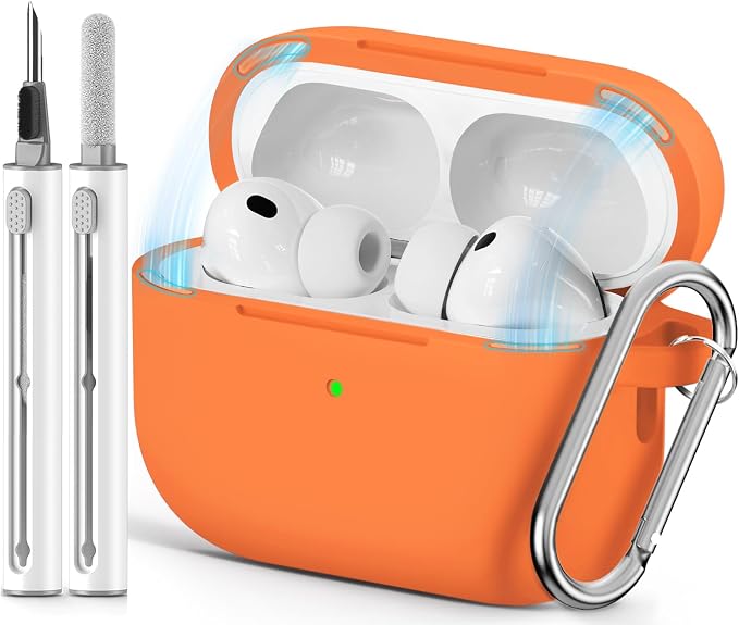 Ljusmicker for AirPods Pro 3 Case 2025 with Cleaner Kit,Magnetic Orange | Soft Silicone Protective Cover for Apple AirPod Pro 3rd Generation Case with Keychain for Women Men,Shockproof,Magnetic