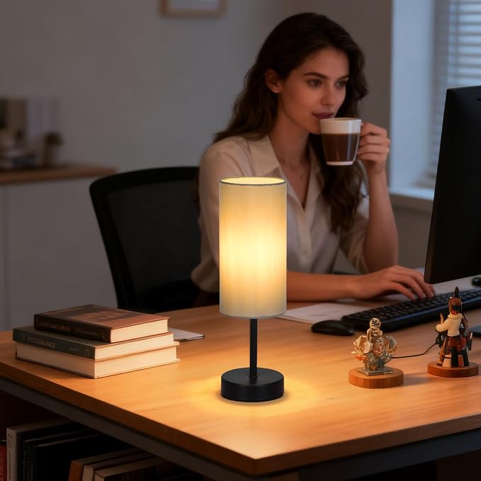 RISLG 2 Pack Small Table Lamps for Bedroom, Bedside Lamps for Nightstand with Wire Switch, Minimalist Modern Desk Lamps with Linen Fabric Shade for Kids Room Living Room Office Dorm, Bulb Included
