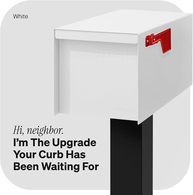 Adoorn Post Mount Outdoor Mailboxes - Large Decorative Mailbox for Letters and Packages - Weatherproof Construction - Durable Steel - Magnetic Closure - 9.5” H x 9.5” W x 20.75” D - White