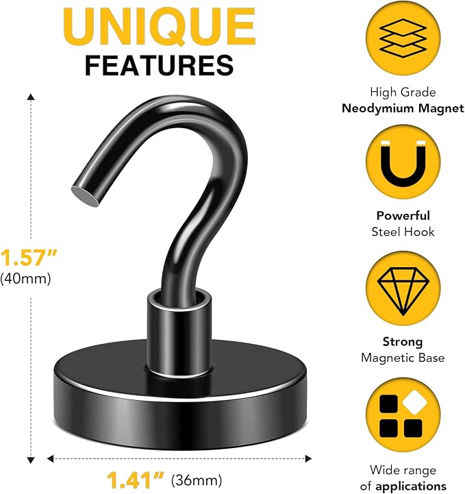 DIYMAG Magnetic Hooks, 170lbs 10pcs Cruise Cabin Essentials Heavy Duty Black