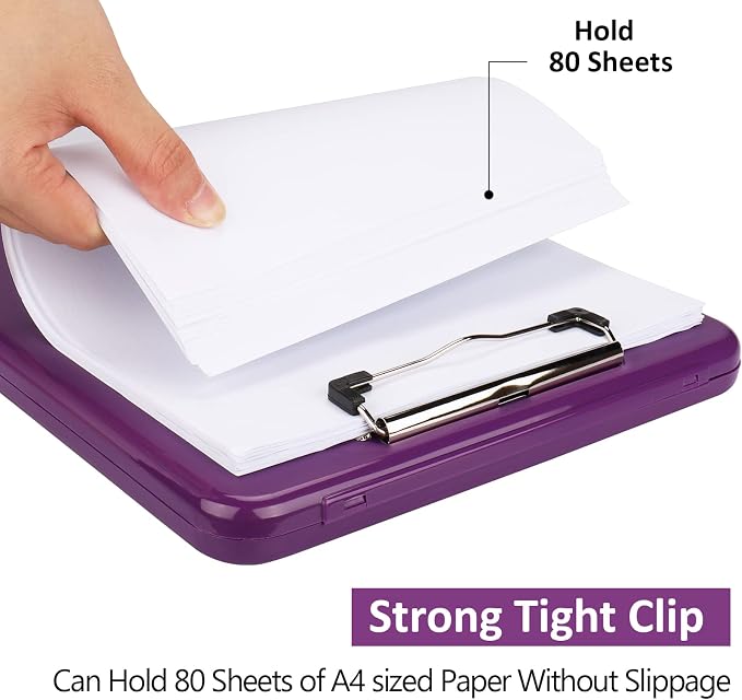 A4 Clipboards, Folder Clipboard with Storage, Folio Plastic Clipboard with Low Profile Clip, File Binder Clipboard Case, Waterproof Nursing Clipboards Foldable Case for Office Work (Dark Gray-Purple)