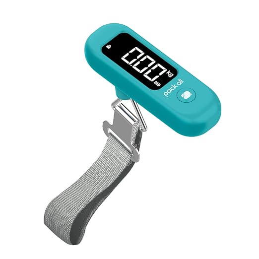pack all Digital Luggage Scale for Travel, 110Lbs Capacity, 0.1Lb Precision | Handheld, Backlit LCD Display, Lb/Kg/Oz Conversion, Tare Function, Battery Included, Malachite Blue