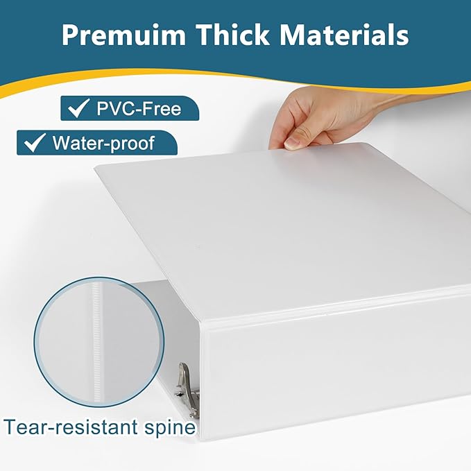 CIXILDTS 3-Inch 3 Ring Binder, Standard 3" Slant-D Ring Binder Fit Letter Size Paper, Presentation View Binders, White, 10-Pack