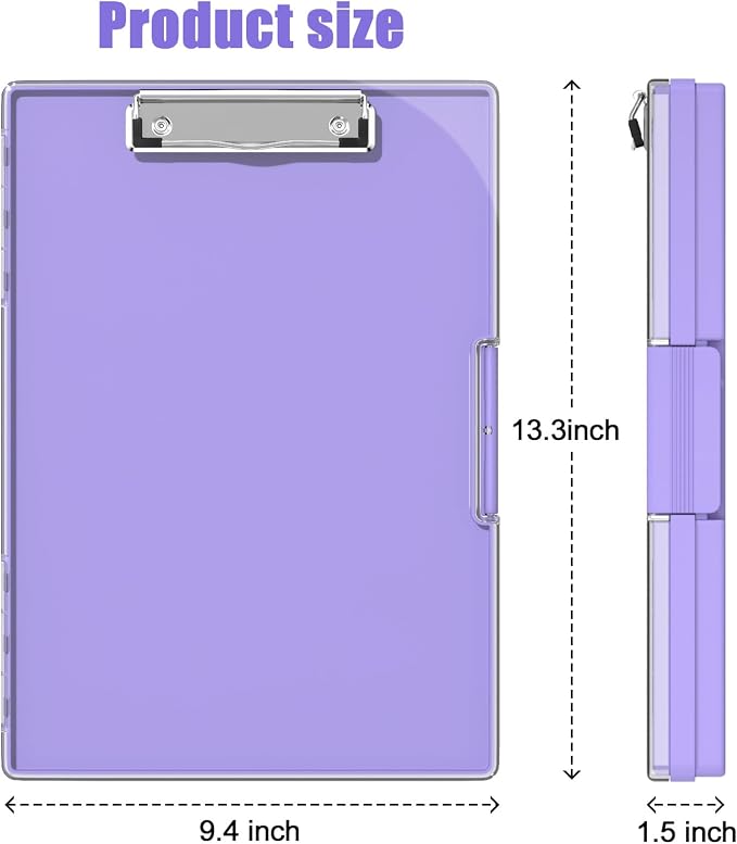 Hongri Clipboard with Storage, Purple 8.5 x 11 Clip Board, Dual Compartmen | Folder Nursing Side Opening, Heavy Duty Organization Box, Smooth Writing for Teachers, Classroom, Size 13.3 x 9.4 x 1.5 in