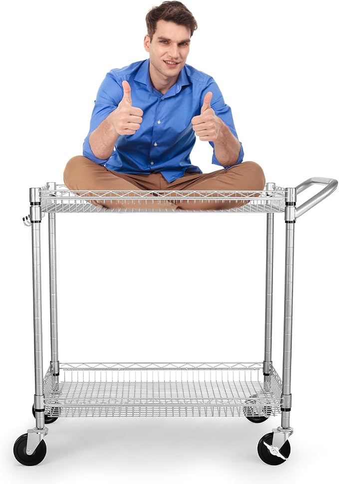Heavy Duty 2 Tier Rolling Cart, NSF Listed, 660Lbs Capacity, Commercial Grade Metal, 35.63"x18.1"x33.93"