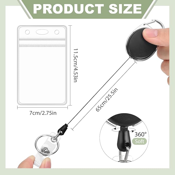 2 Pack ID Badge Holder with Badge Reels Retractable Clip Heavy Duty Vertical Clear ID Card Badge Holders for Work Office Student Nurse