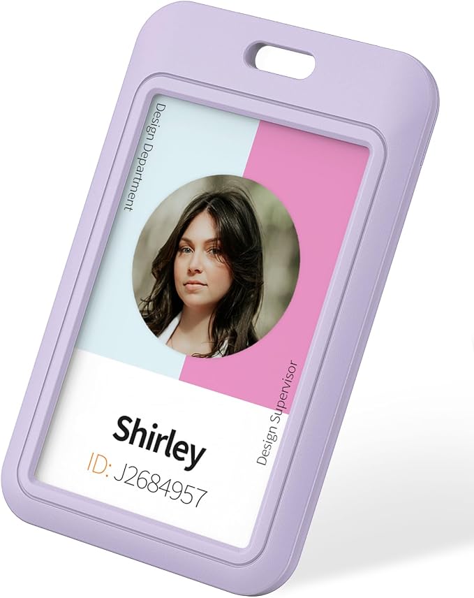 Uniclife 1 Pack Sliding ID Badge Holder Vertical Hard Plastic Case with Clear Window Light-Purple Card Protector for Office School ID Credit Cards Proximity Key Cards Driver’s Licenses and Passes