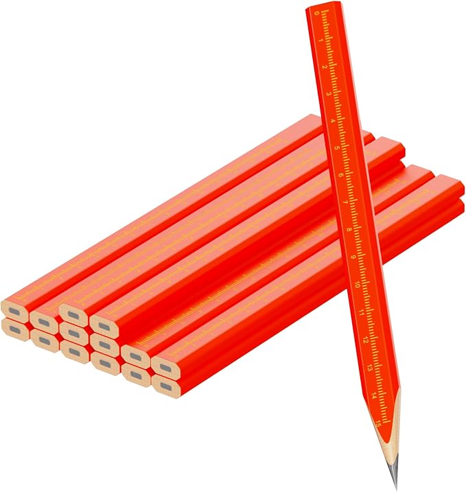 KR. LIF Carpenter Pencils with CM Scale – Framing Construction Pencil for Contractor & Woodworking 14-Pack (Red)