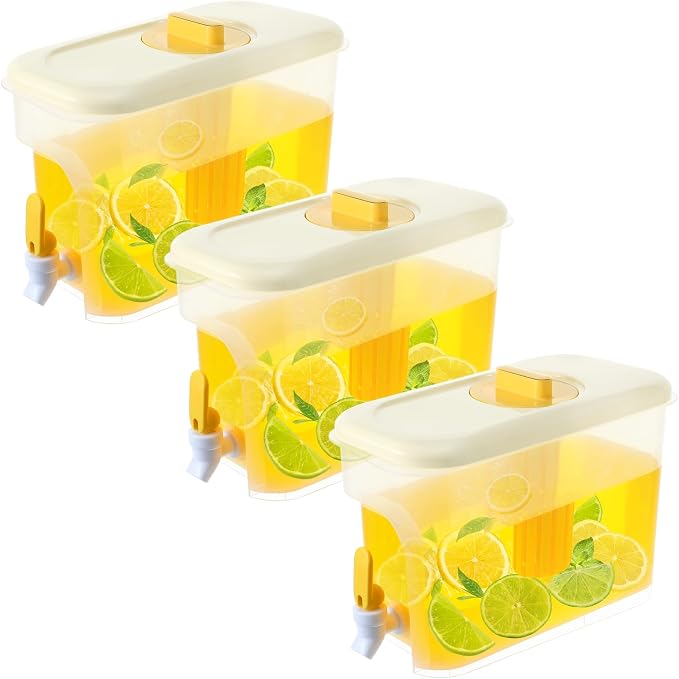 3Pack Drink Dispenser for Fridge 1 Gallon Beverage Liquid Drink Container with Spigot for Party Upgraded Gallon Water Dispenser Ice Tea Pitcher for Fridge