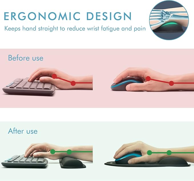 VAGAU Premium Keyboard Wrist Rest and Mouse Pad Wrist Support | Ergonomic Memory Foam Set for Office, Laptop, Mac, Computer and Gaming, Comfortable Typing &Wrist Pain Relief