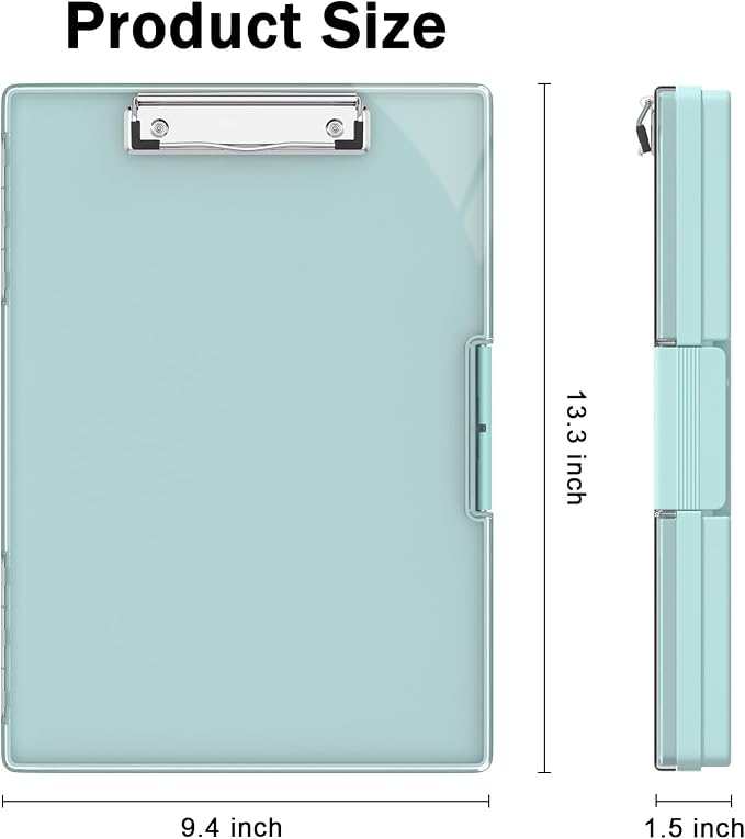 Rimilak Clipboard with Storage,8.5x11 2 Compartment Clip Board, Dark Green | Smooth Writing, Side-Opening Plastic Folder with Pen Holder, Size 13.3 x 9.4 x 1.5″,for Classroom, Teacher, Student