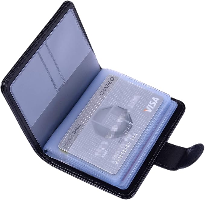 Wisdompro Credit Card Holder, RFID Blocking Wallet Debit Card Protector | Slim Leather Credit Card Organizer Case, Card Case with Magnetic Closure, 20 Card & 7 Memory Card Slots - Vertical Black