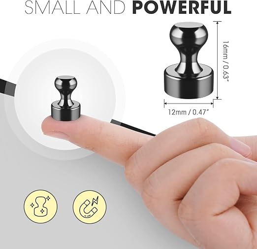 100 Pack Magnets for Whiteboard, Black Magnetic Push Pins | Whiteboard Magnets, Fridge Magnets, Small and Strong Push Pin Magnet, Sticky Note Holder for Office, School, Refrigerator